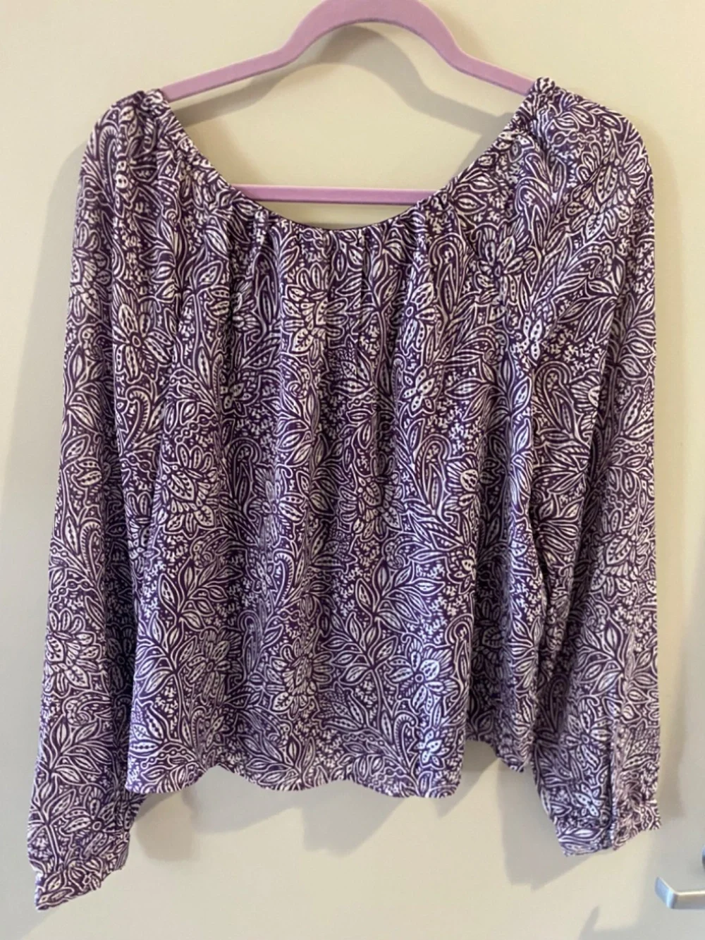 New Loft Purple Floral V-Neck Paisely Print Blouse, S